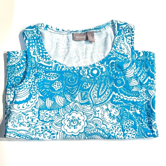 Chico’sTurquoise and White Print Tank Top Size 1 - Picture 2 of 6